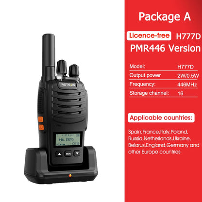 Retevis H777D Walkie Talkie PMR446 Portable License-Free LCD Display Radio Long Range Type-C Camping Use