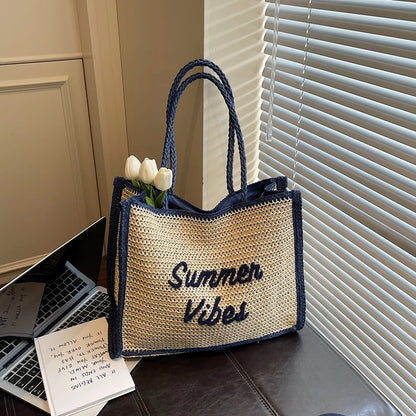 Large Capacity Women Tote Bag 2026 New Fashion Hand-made Straw Bag Female Shoulder Handbag Causal Commuter Bags for Ladies