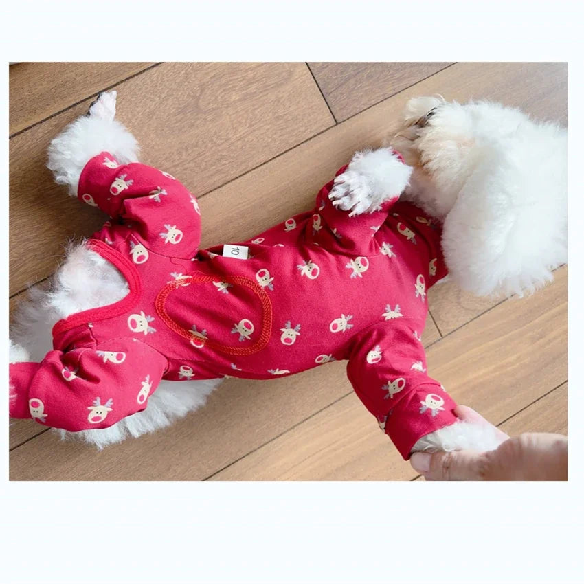 Pure Cotton Red Pet Dog Clothes Outerdoor Sportswear Fashion Print Jumpsuits For Small Medium Dogs Schnauzer Puppy Dog Rompers