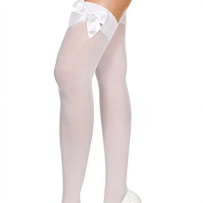Cute Transparent Lingerie Stockings Pure Lovely Bow Over Knee Black White Black Pink Bow Sexy Suspender High Tube Silk Stockings