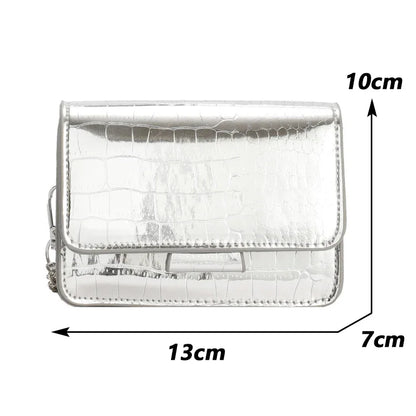 Vintage Women Silver Chic Crossbody Bag Luxury Designer Small Shoulder Bags Fashion Gold Mini Square Cute Pu Leather Handbag