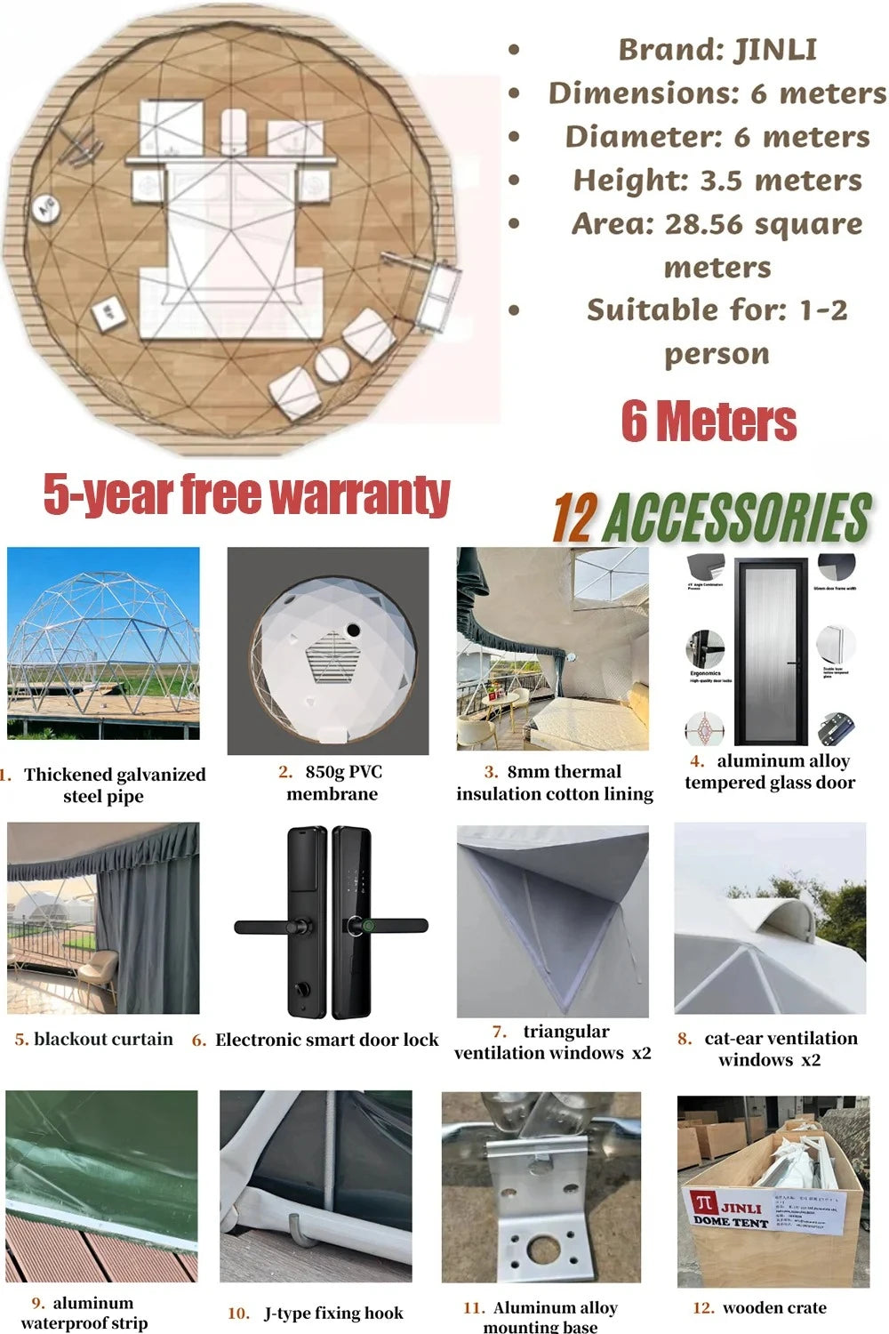 4 Season Glamping Dome Tent, Luxury Accommodation Living Dome Hotel Tent with PVC & Canvas, Factory Direct Cheap Price