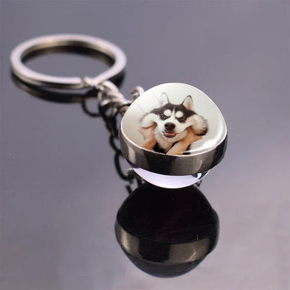 Animals Cute Keychain Cat Dog Bear Peacock Rabbit Squirrel Phoenix Double Side Glass Ball Pendant Keyring Jewelry Key Chain Gift