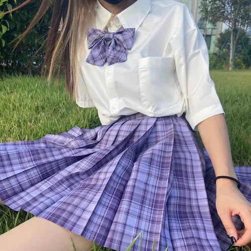 New Japanese School Uniform Korean Student Jk Seifuku Blouse Pleated Skirt Tie Full Set Girl Plaid Skirt Pink Uniforms For Woman