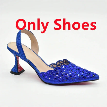New Arrival Shoe and Bag Set Italian Design Nigeria Party Shoes and Bags for Women Rhinestone Luxury High Heels Woman Pumps
