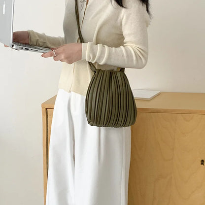 PU Leather Small Square Crossbody Bags for Women 2026 New Fashion Pleated Versatile Phone Shoulder Bag Korean Luxury Handbags