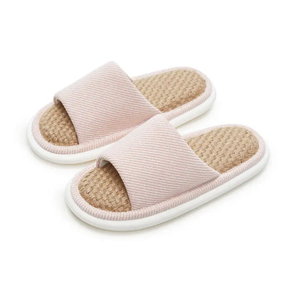 UTUNE Natural Linen Women's Slippers Mute Comfortable Indoor Home Couple Shoes Soft Sole Anti-slip Couple Four Season Slides