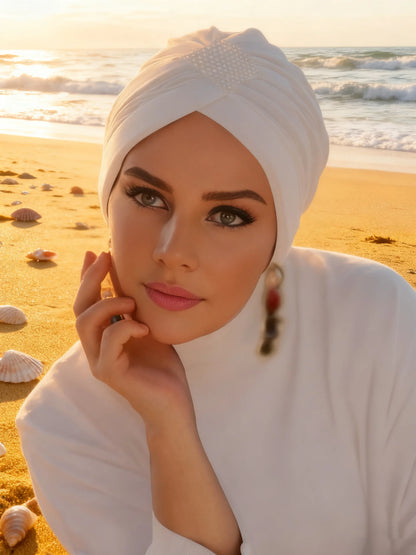 1PCS Thin Inner Hijab Women Rhinestone Instant Turban Threaded Texture Fabric Lightweight Breathable Comfortable Women Headscarf