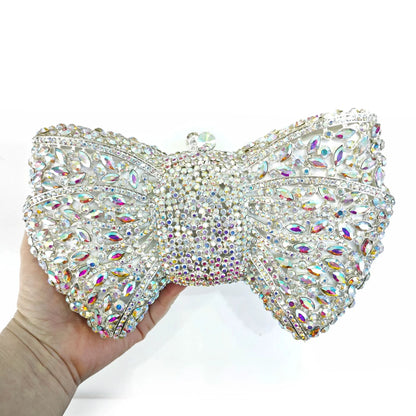 XIYUAN Silver White Rhinestone Evening Bag Muti-color Bow Diamond Clutches Wedding Party Purse Female Luxury Bridal Handbag Gift