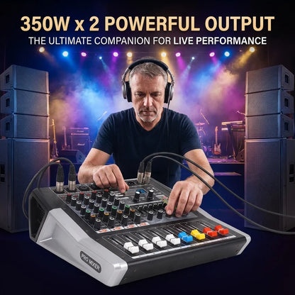 NXG 4-Channel 350W+350W Amplifier Mixer Set, Comes with 2 UHF Wireless Microphones, Perfect for Stage, Karaoke, and DJ Professional Audio Mixing Console. Black Friday/Halloween Promo Bundle