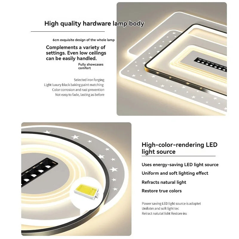LED Ceiling Light with Spotlights Dimmable Remote Control Modern Living Room Lamp Fandelier Chandelier Smart Lighting