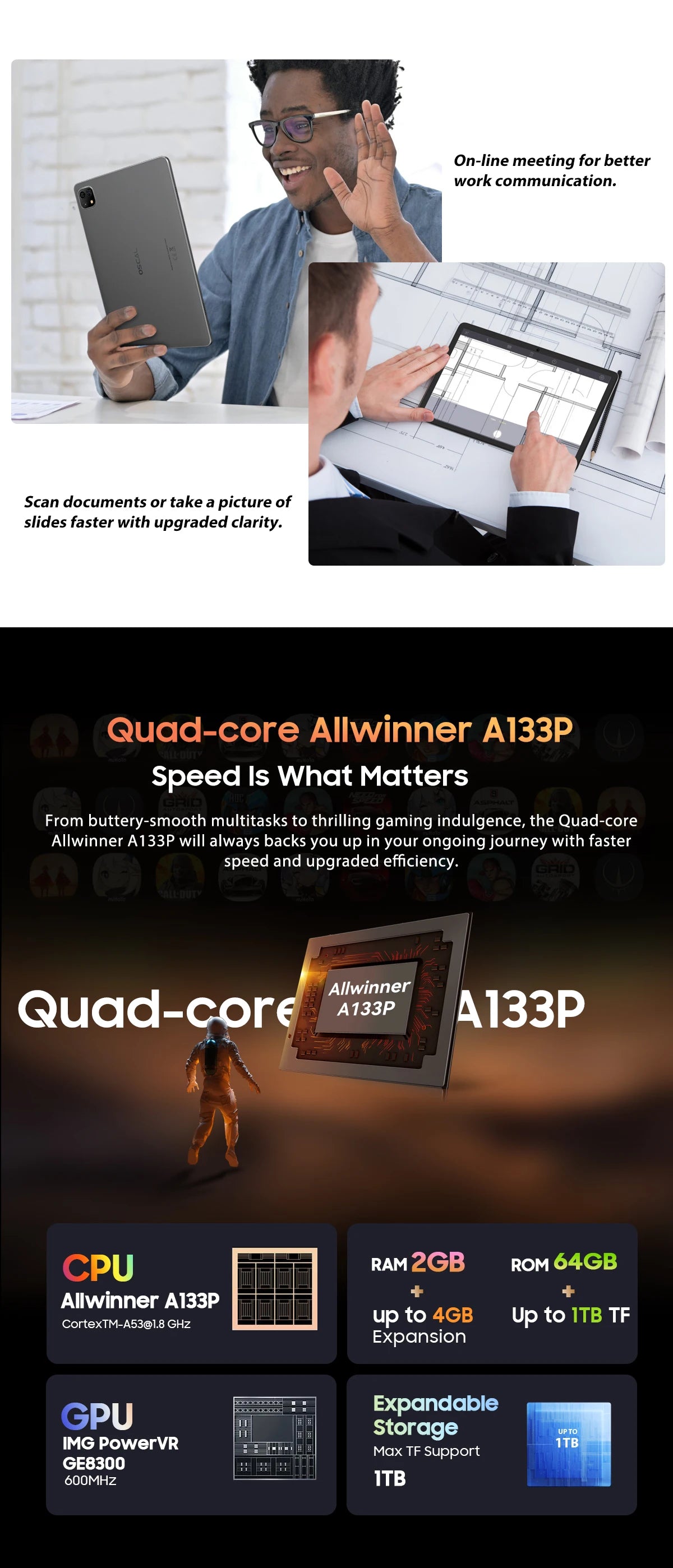 Blackview Oscal Pad 50 WIFI Tablet PC 10.1 Inch 6GB(2+4)RAM 64GB ROM Wi-fi 6 5100mAh 5000mAh Tablet PC Android 13 Tablet Android