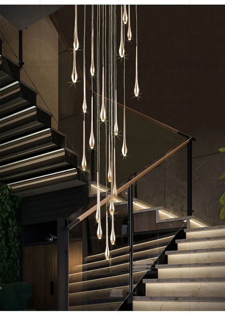 Minimalist LED Chandelier Luxurious Modern Living Room Lighting Duplex Attic Home Decoration Dining Room Staircase Pendant Light