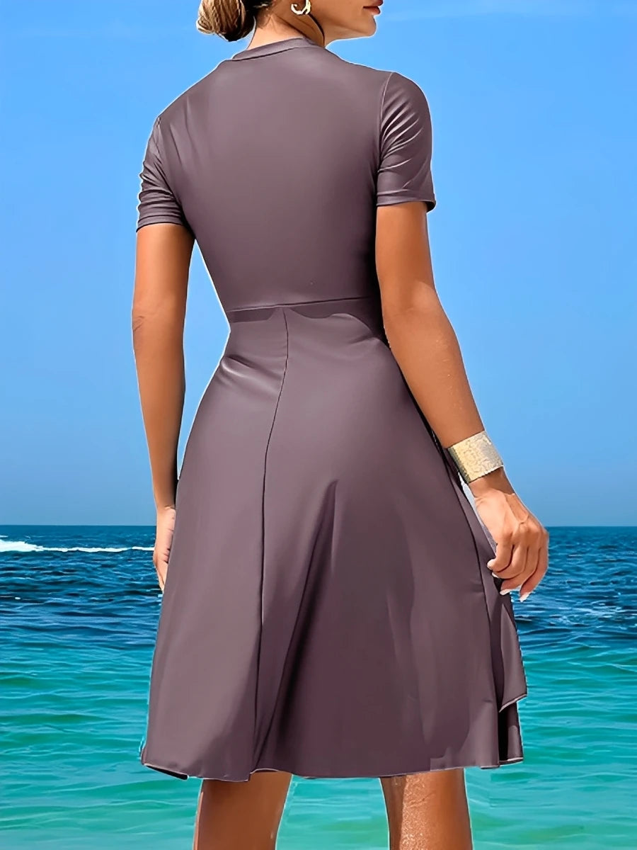 2026 Long Knee Swimwear Female Tankini 2 Pieces Zipper Swimsuit Women Beach Dress Solid Bathers Bathing Swimming Swim Suit