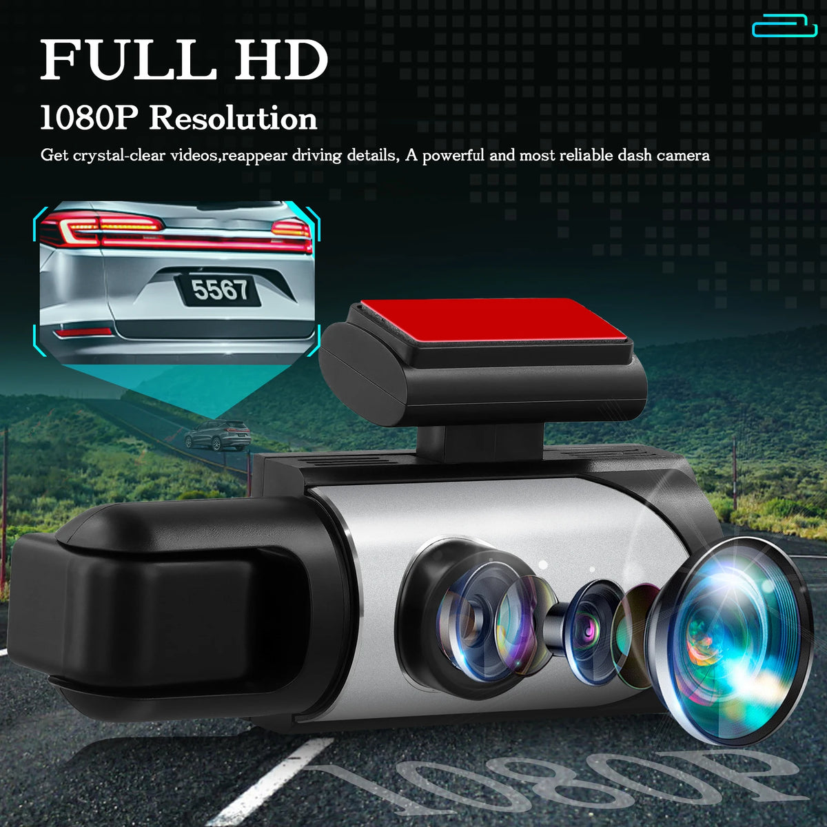 Podofo 3.16-inch 1080P Car Dash Cam With Four High-Definition Lenses, Including 480p Left Interior, Right Interior, And Rear View Cameras Loop Recording Car DVR Video Recorder
