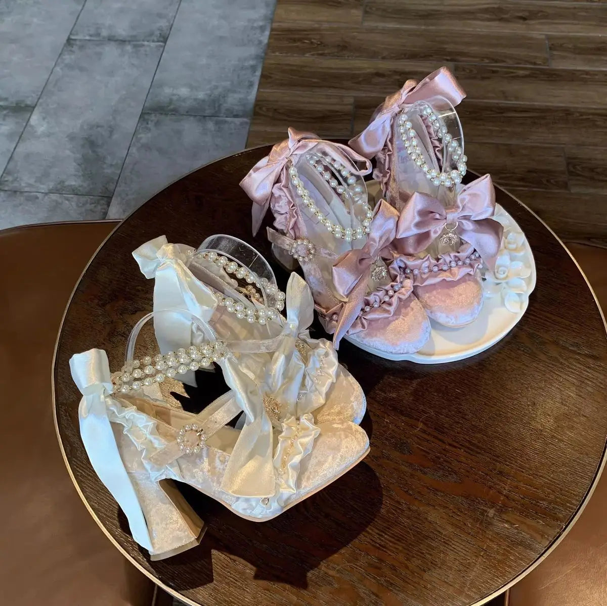 Sweet Lolita Women High Heels Luxury Designer Court Style Velour Bowknot Princess Dress Shoes Elegant