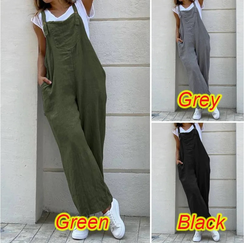 Jumpsuits women 2026 rompers solid color long sling sleeveless strappy top pocket  jumpsuits women's clothing