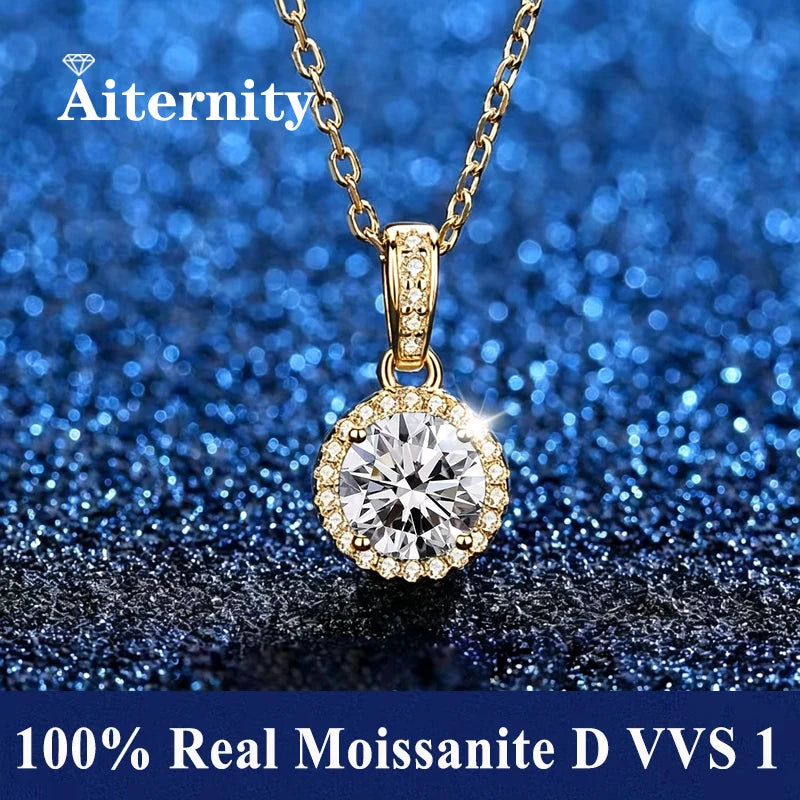Silver 925 6 Prong Moissanite Pendant Necklace for Women Trendy Design D Color VVS Pass Diamond Testing Jewelry with Box GRA