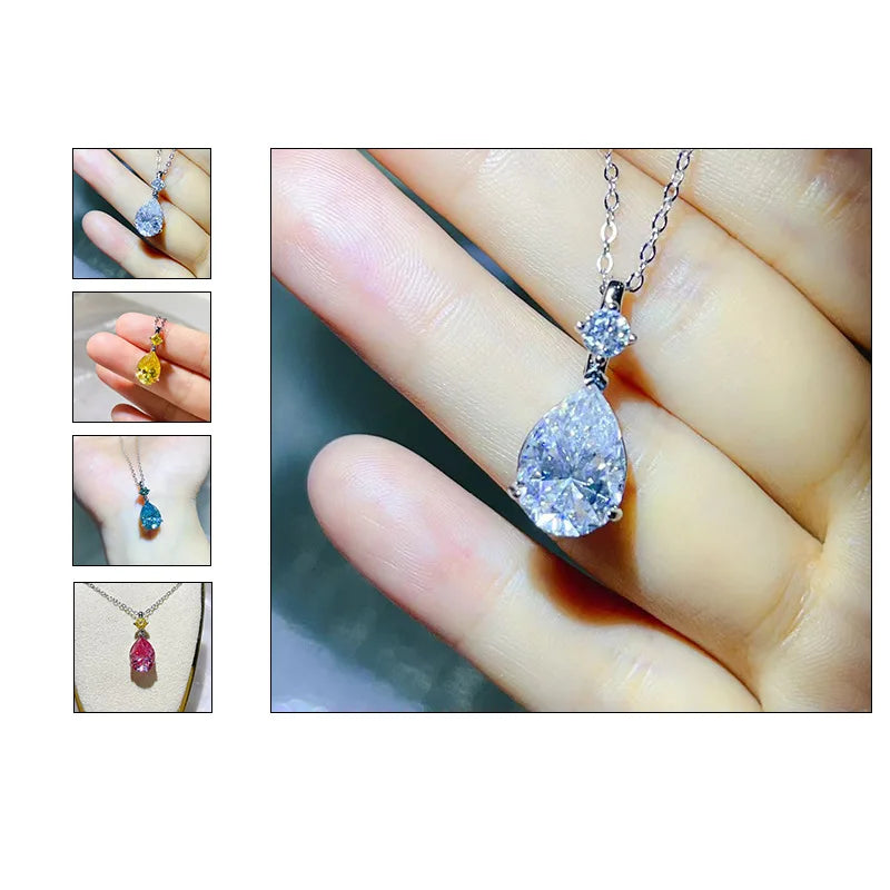 luxury 18K white gold and platinum PT950 new 5.3 carat water drop color moissanite pendant large carat model