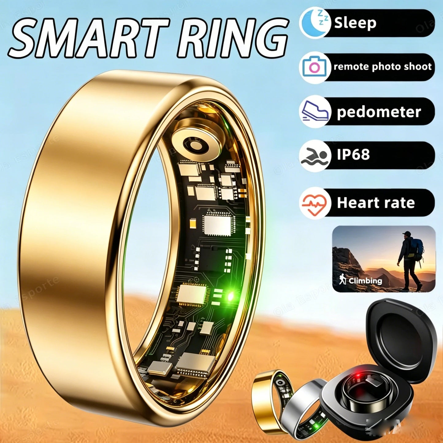 2026 New Smart Ring Heart Rate Blood Pressure Sleep Monitoring Motion Tracking IP68 Waterproof Men Women Smart Ring Holiday Gift