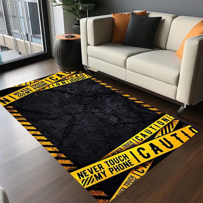 Warning Theme Print Area Rug, Non-Slip Rectangular Floor Protector Mat for Home Office Living Room, Durable Chair Carpet