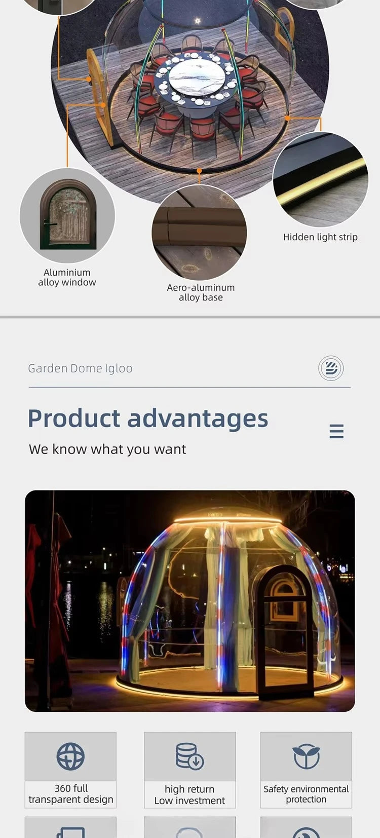 Outdoor Customized All Weather Geodesic Dome Tent for Camping Site Hotel Resort Home Sunroom