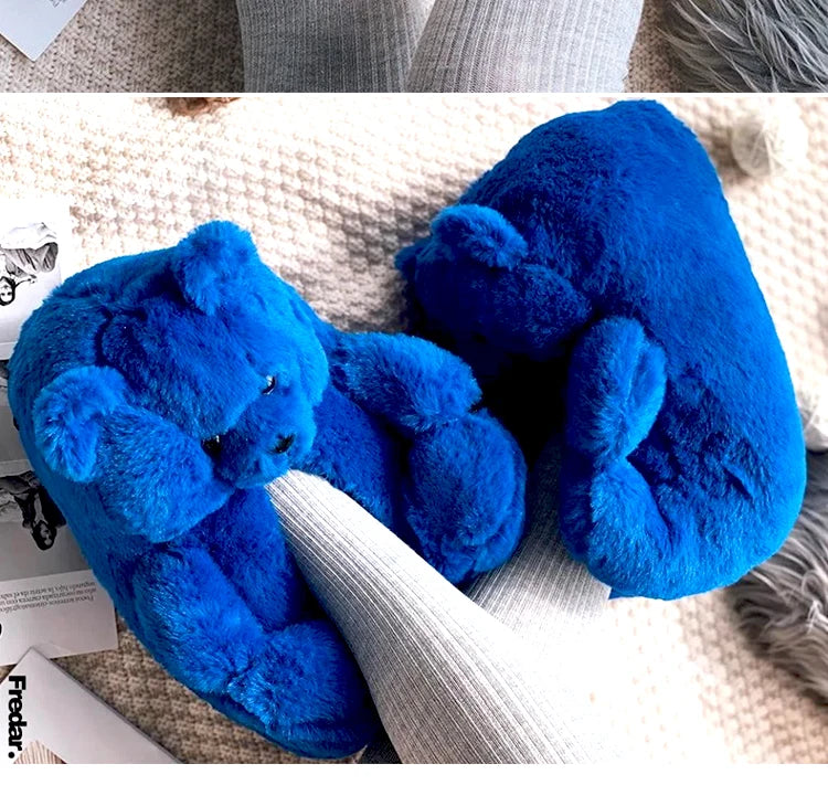 Cute Teddy Bear Plush Winter Slippers, Wrapped Heel Funny Indoor Floor Shoes, Women Gift, Warm Soft Cartoon Fluffy Animal Slippe