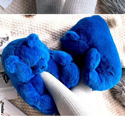 Cute Teddy Bear Plush Winter Slippers, Wrapped Heel Funny Indoor Floor Shoes, Women Gift, Warm Soft Cartoon Fluffy Animal Slippe