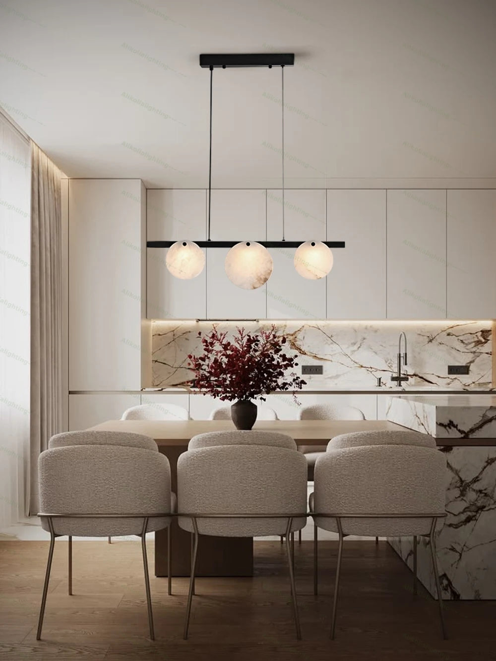2026 Natural Marble Pieces LED Chandelier Lustre Alabaster Pendant Light Suspension Luminaire Lampen For Foyer Dinning Room