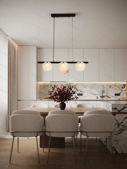 2026 Natural Marble Pieces LED Chandelier Lustre Alabaster Pendant Light Suspension Luminaire Lampen For Foyer Dinning Room