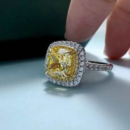 Double ring yellow diamond micro-set ring PT950 platinum, 2.5 carats, women, yellow diamond starlight effect
