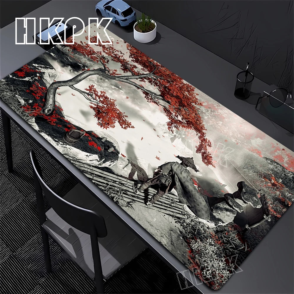 Large Computer Gamer Table Mat Ghost of Tsushima Samurai  Mouse Pad Laptop Desk Mats PC Mousepad Non-slip Rubber keyboard Pads