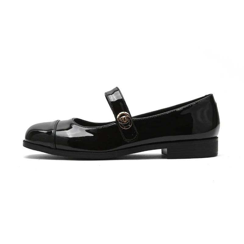 Women Two Tone Mary Jane Shoes 2026 New Patent Leather Buckle Strap Low Heel Casual Shoes For Office And Daily Wear Elegant