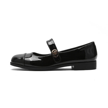 Women Two Tone Mary Jane Shoes 2026 New Patent Leather Buckle Strap Low Heel Casual Shoes For Office And Daily Wear Elegant