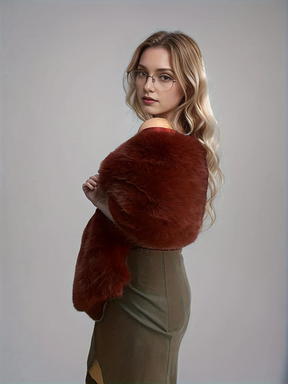 A Handmade Polyester Faux Fox Fur Women's Fashion Shawl for Weddings, Parties, and Gatherings, a Warm and Stylish Accessory