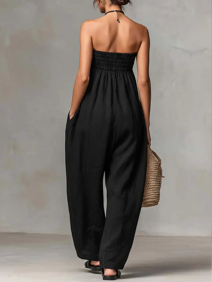 Solid Women Jumpsuits For Spring Summer Sleeveless Slash Neck Loose Fashion Streetwear Overalls Wide Leg Pants Trousers 2026