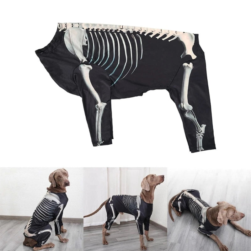448B Dogs Hoodie Clothes 4Leg Sweatshirt Skeleton Costume Halloween Dog Cosplay Costume Hoody Sweater Medium Large Dog Suit