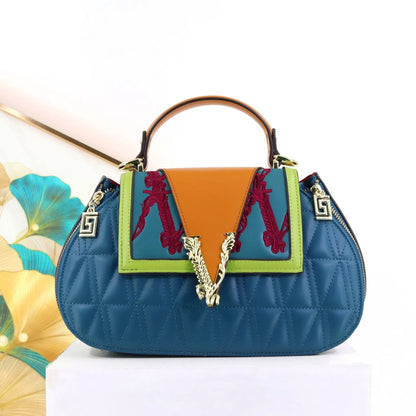 Luxury Women's Bag with V Ladies Leather Handbag Female Shoulder Bag Diamonds Crossbody Luxury Handbags Women Embroidery Bags