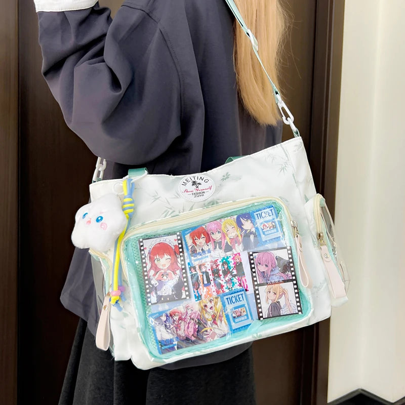 New Sweet Cute Ulzzang Y2K Ita Bags Subculture Dopamine Transparent Display Cool Tote Bag Aesthetic Lace DIY Badge Shoulder Bag