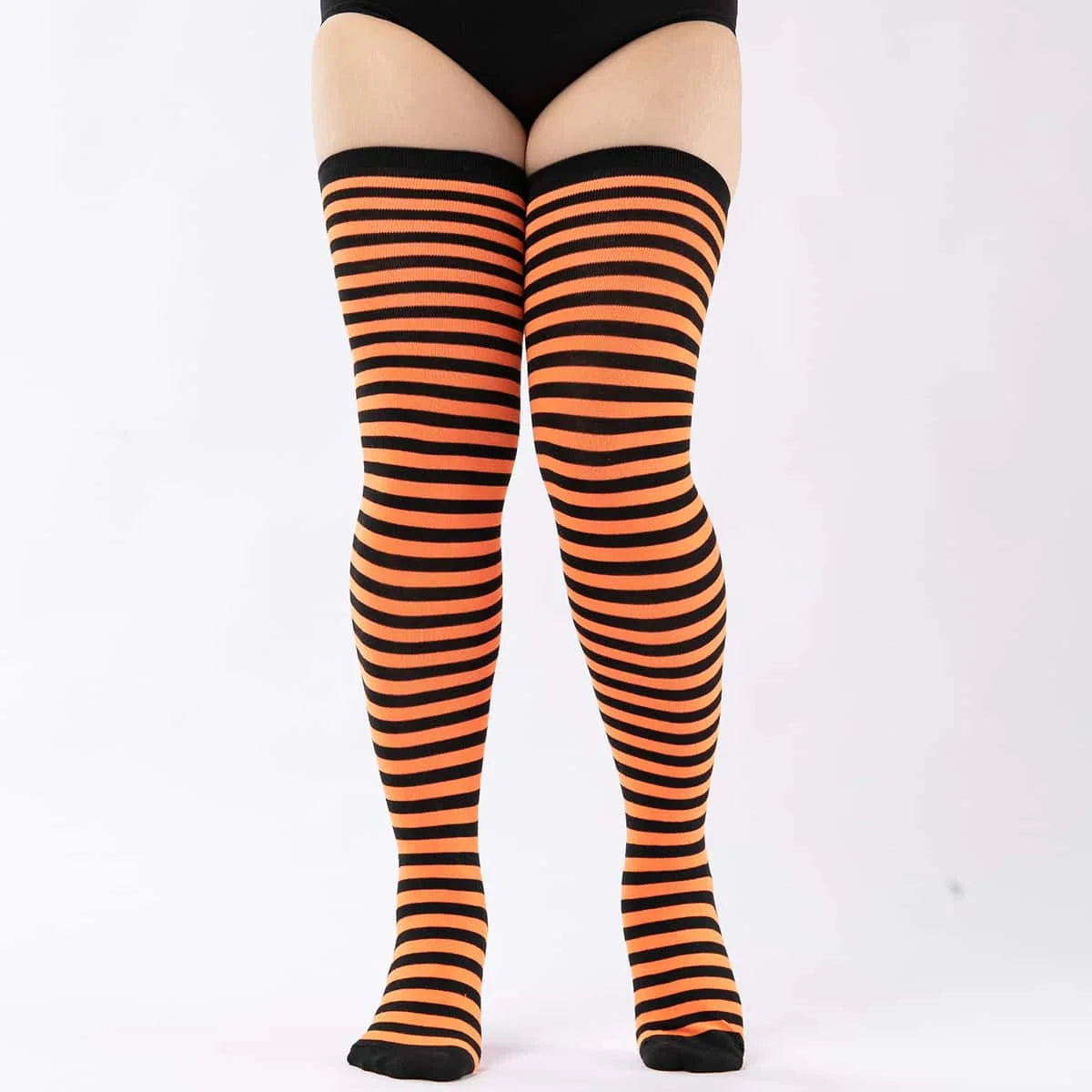 Oversize Thigh High Black White Striped Over Knee Long Socks Autumn Winter Thick Stockings Leg Warmers for Woman Plus Size 3XXXL