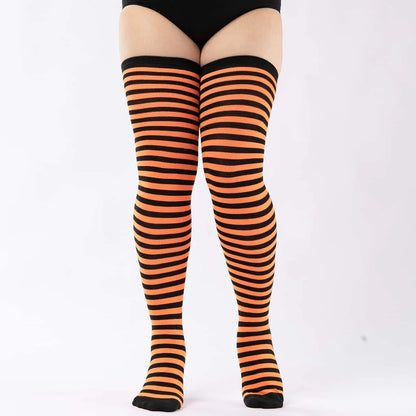 Oversize Thigh High Black White Striped Over Knee Long Socks Autumn Winter Thick Stockings Leg Warmers for Woman Plus Size 3XXXL