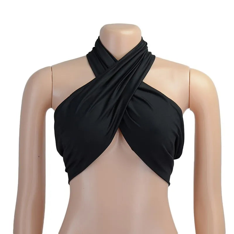Women Strappy Cross Over Front Cut Out Halter Neck Sleeveless Backless Wrap Crop Top Bandage Vest Summer Sexy Tops Woman Clothes