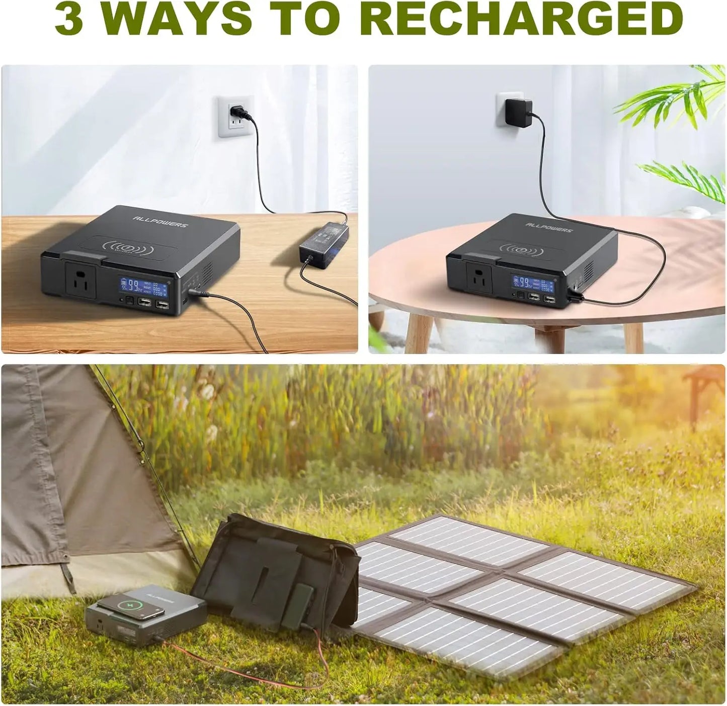 ALLPOWERS S200 41600mAh 200W 154Wh Portable Power Station & SP026 60W Portable Solar Panel for RV Camping Laptop Iphone home use