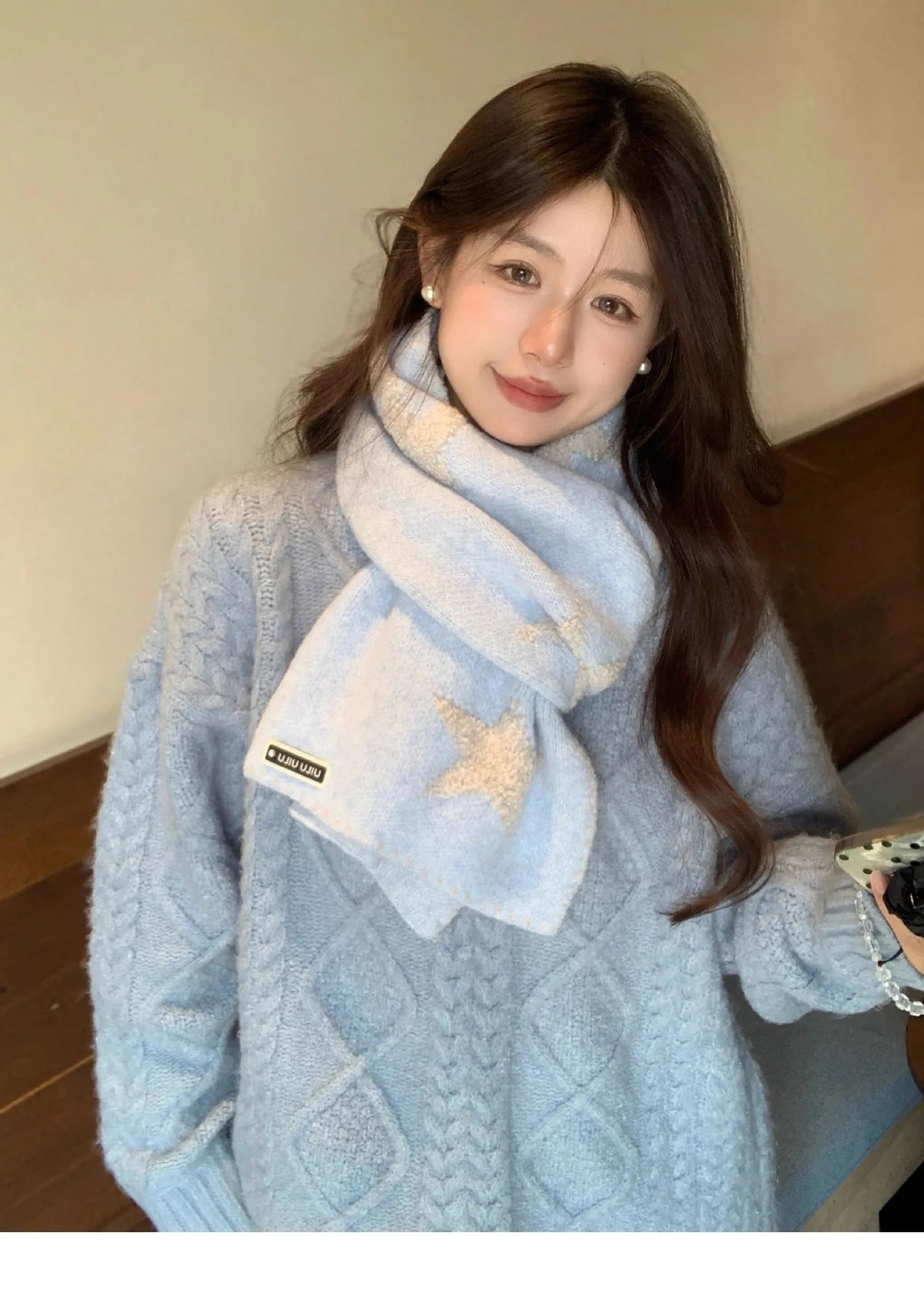 Women's Scarves Korean Star Sweet Kawaii Thickened Warm High Quality Shawl For Girl Versatile Cute Preppy Style Scarf Winter