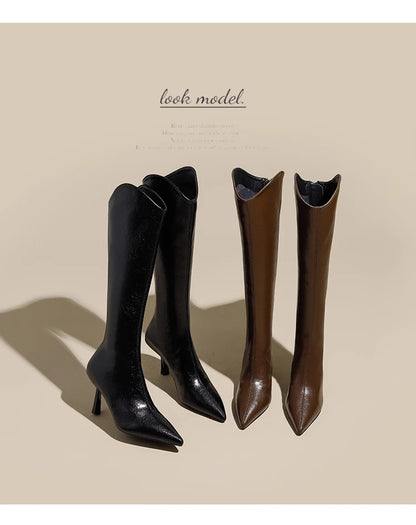 2025 Autumn New Products Women's Brown Suede High-Top Thigh Boots Pointed Toe Stiletto High Knight Boots