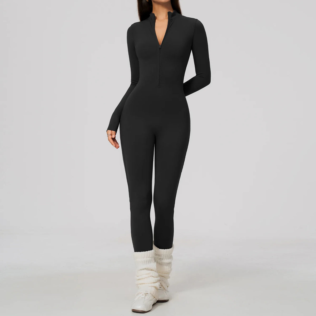 Winter Half Zip Yoga Bodysuit Women Long Sleeved Fitness Jumpsuit Sportswear Gym Clothes One-piece Running Workout Wear Rompers