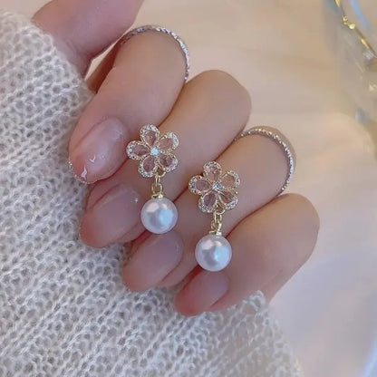 Exquisite Leaves Crystal Flower Stud Earrings For Women AAA Zircon Rose Butterfly Tassel Earring Bride Wedding Party Jewelry