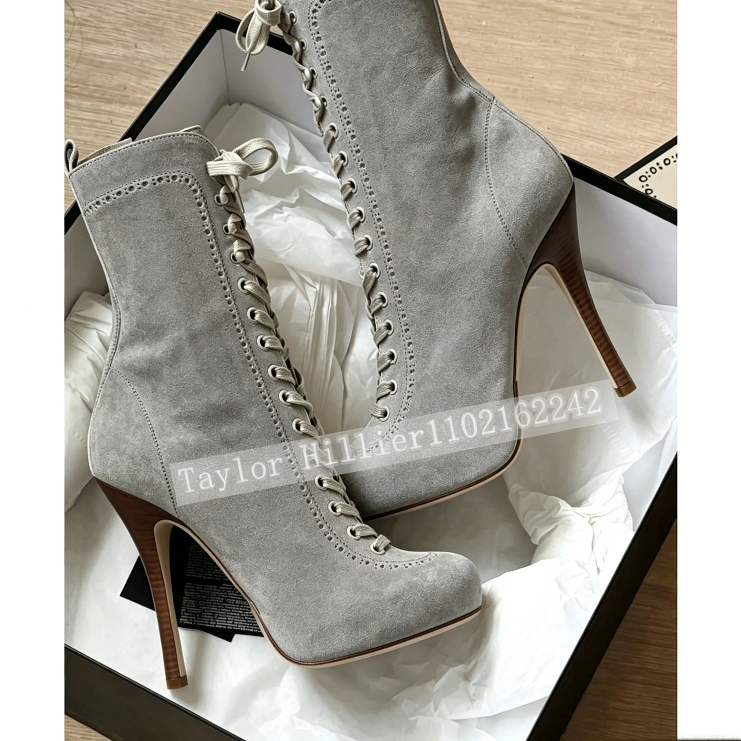 Women Retro Lace Up Stiletto Ankle Boots Round Toe Side Zipper Platform High Heel Short Bootie Fashion Ladies Thin Heel Footwear