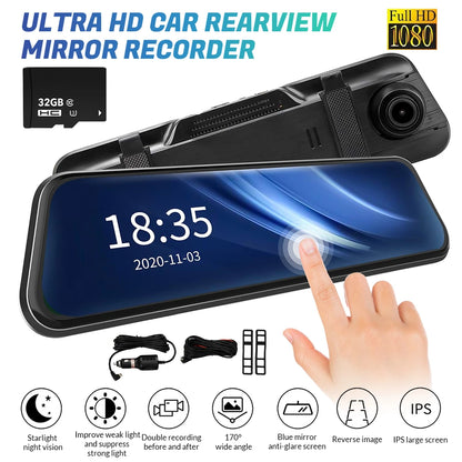 Touch Screen 1080P HD Automotive Driving Recorder Front & Rear Dashcam with Interior Car Camera, Photo Mode, AVI Video Format, Car Electronics Accessory