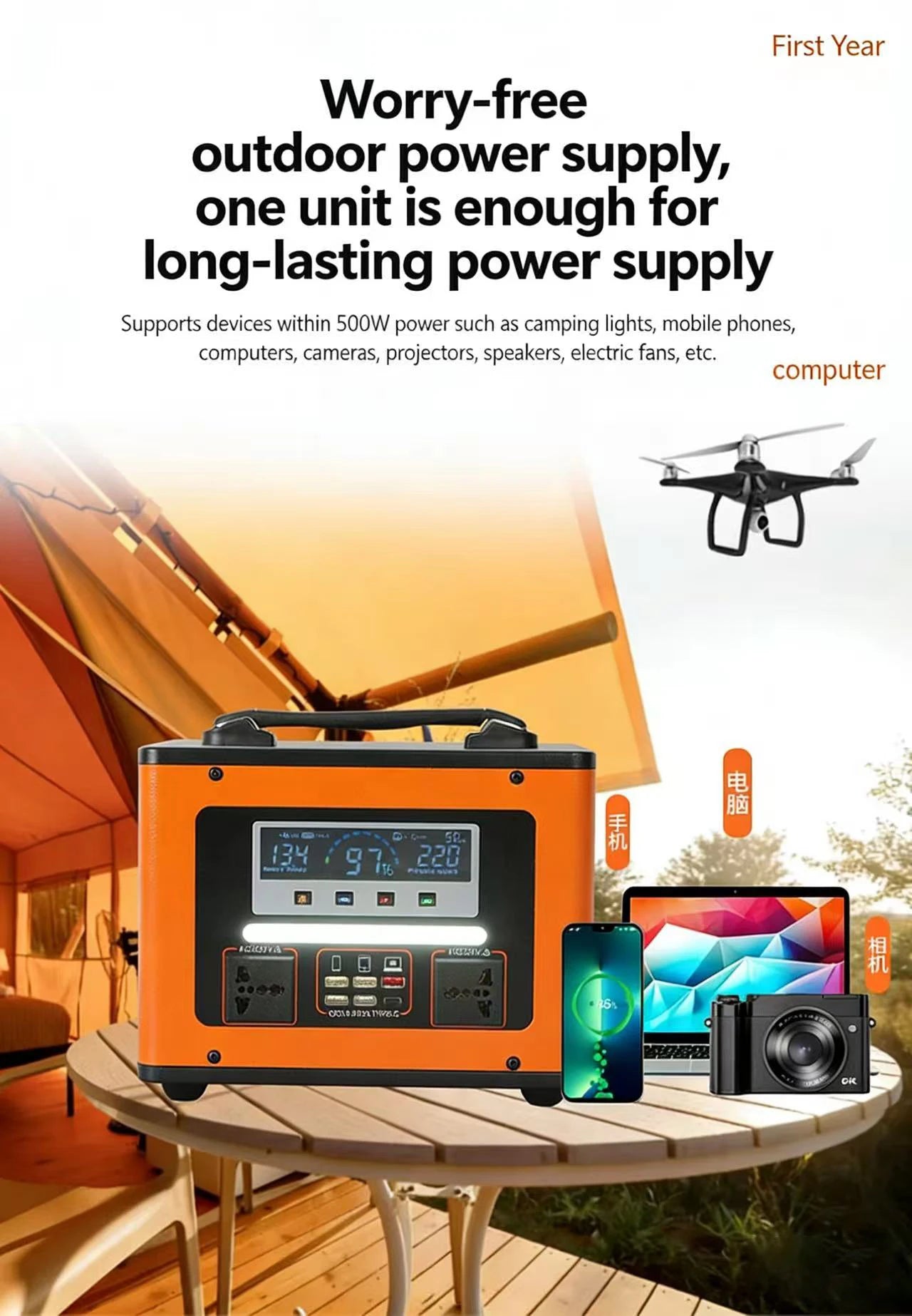 LiFePO4 600W Portable Power Station AC 220V 40Ah Solar Generator Storage Energy Power Bank for Camping Travel RV Home Emergency